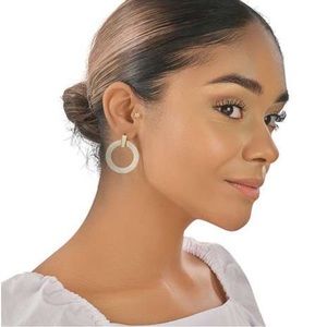 STERLING FOREVER 1.25" Circle Resin Stud Drop Earrings "Butter" 14K Gold Plated